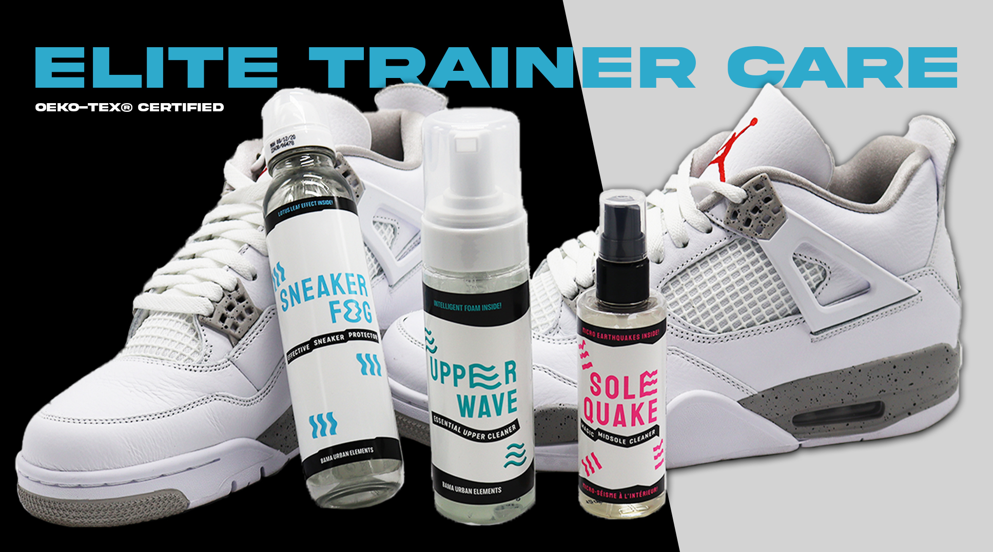 Elite Trainer Care with BAMA URBAN ELEMENTS products including SNEAKERFOG, UPPERWAVE and SOLEQUAKE